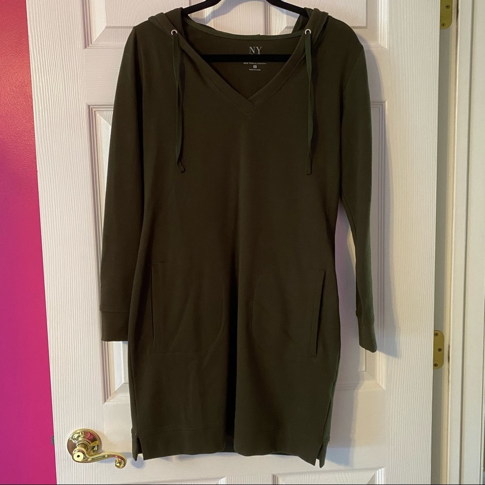 Olive Green Hooded Sweatshirt Dress